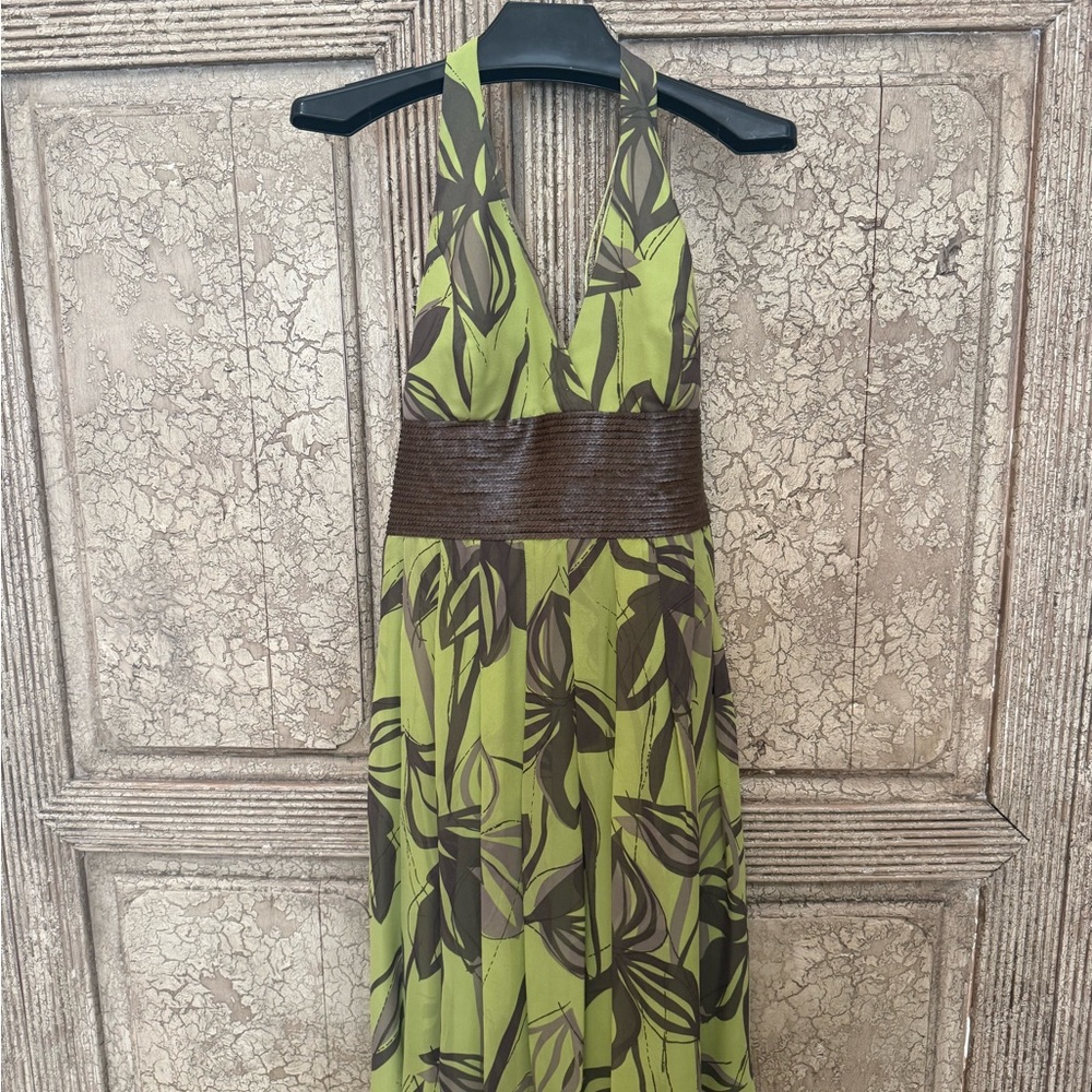 Carmen Marc Valvo Green and Black Halter Sundress